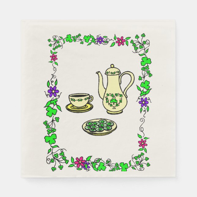 St. Patrick's Day Irish Tea Set Paper Napkins (Front)