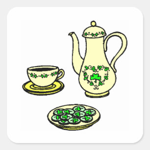St. Patrick's Day Irish Tea Set Square Sticker