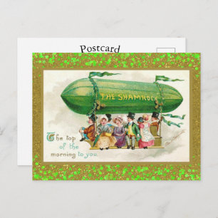 St Patrick's Day Irish Zeppelin Shamrocks Glitter Postcard