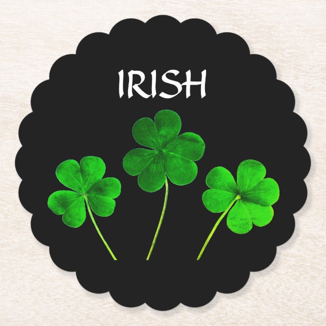St Patrick's Day Iriss Shamrock Leaves Green 2021 Paper Coaster (Front)