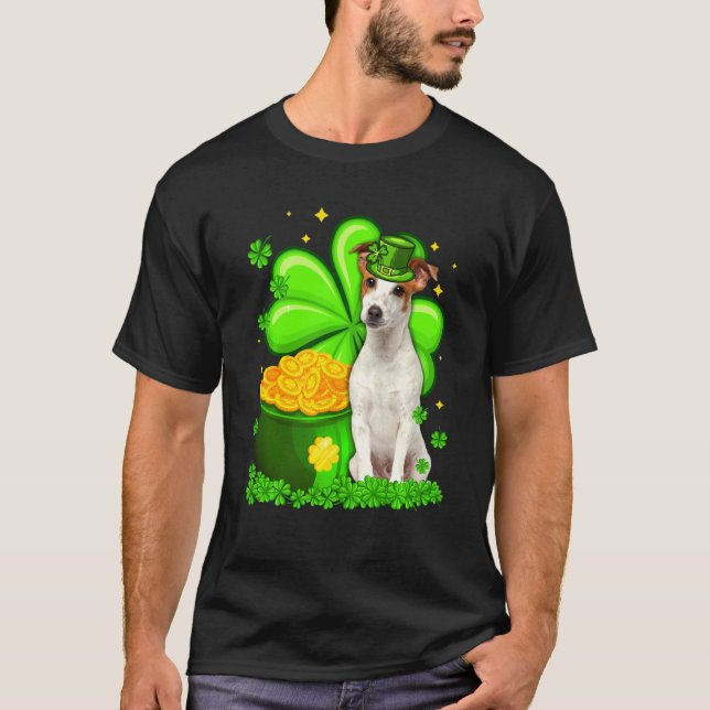 St Patrick's Day Jack Russell Terrier Shamrock Pet T-Shirt (Front)