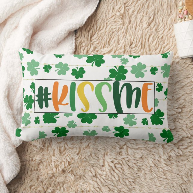 St. Patricks Day Kiss Me Cute Green Clover Lumbar Cushion (Blanket)