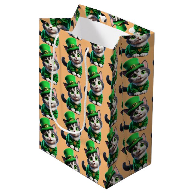 St. Patrick's Day Kitten Medium Gift Bag (Front Angled)