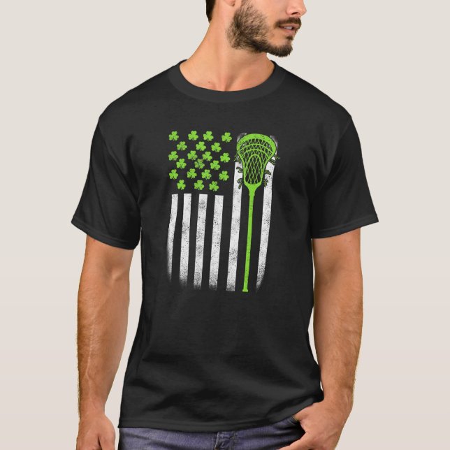St Patricks Day Lacrosse Lax USA Flag Women Irish  T-Shirt (Front)