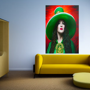 St. Patrick's Day lady big green hat   AI Art   Poster