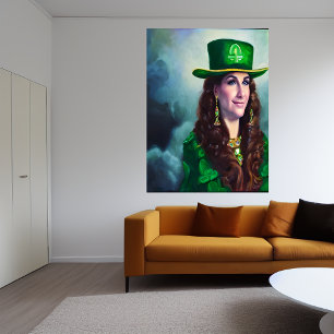 St. Patrick's Day lady in all green AI Art Poster