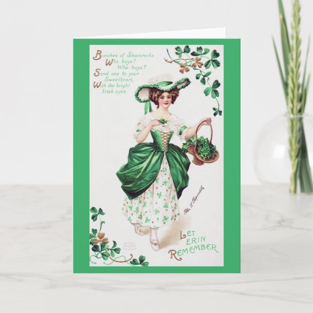 St. Patrick's Day Lady, Vintage Card (Front)