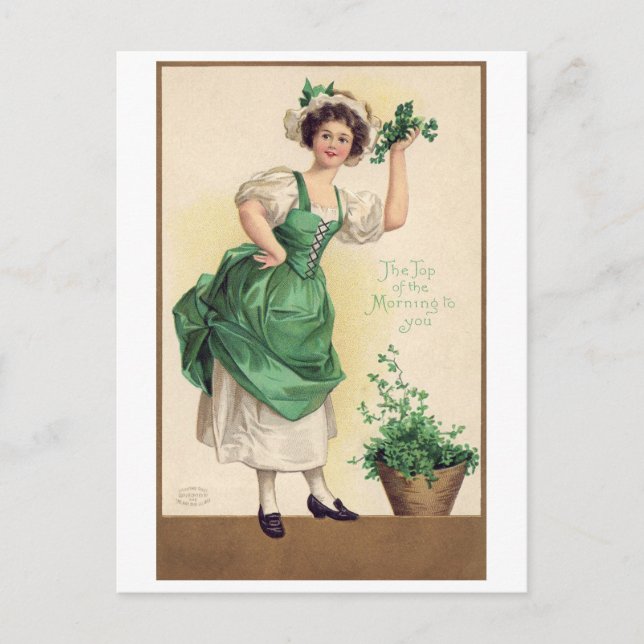 St. Patrick's Day Lady, Vintage Postcard (Front)