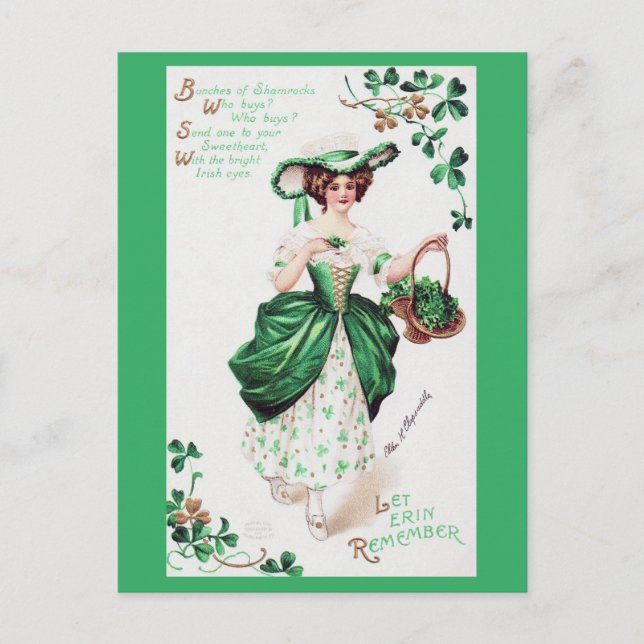 St. Patrick's Day Lady, Vintage Postcard (Front)