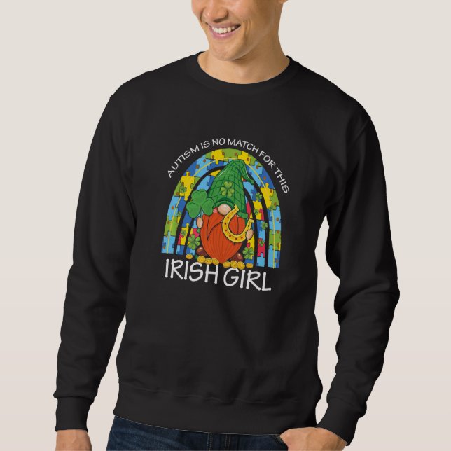 St Patricks Day Leaf C Blue Leprechaun Autism Awar Sweatshirt (Front)