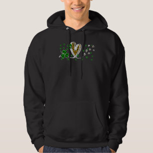 St Patricks Day Leopard Heart Buffalo Plaid Clover Hoodie