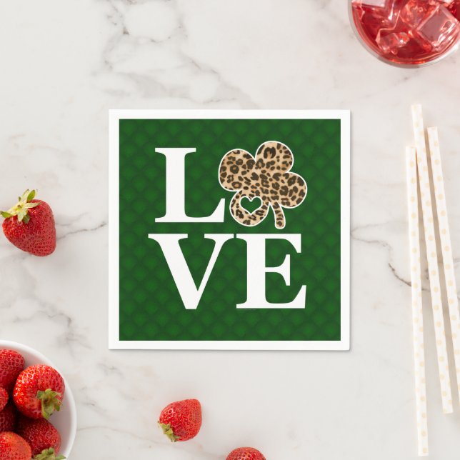 St Patricks Day Leopard Love Shamrock Napkin (Insitu)