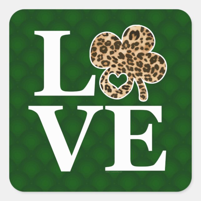 St Patricks Day Leopard Love Shamrock Square Sticker (Front)