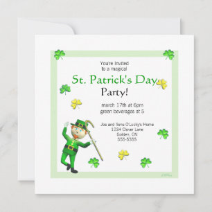 St. Patrick's Day Leprechaun and Shamrocks Invitation