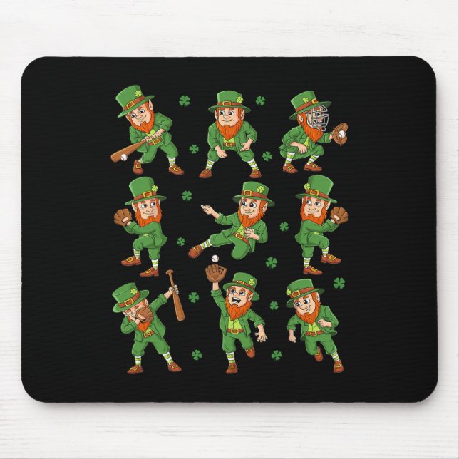 St Patricks Day Leprechaun Baseball Player Boys Gi Mouse Pad (Front)