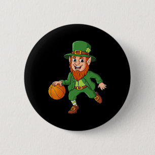 St Patricks Day Leprechaun Basketball Lucky Boys G 6 Cm Round Badge