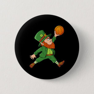 St Patricks Day Leprechaun Basketball Lucky Boys G 6 Cm Round Badge