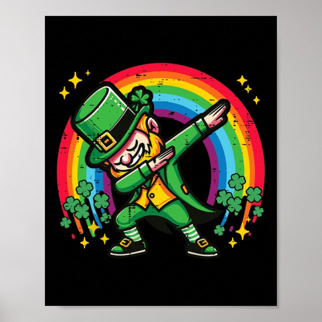 St Patricks Day Leprechaun Dab Rainbow Saint Patty Poster (Front)