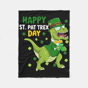 St Patricks Day Leprechaun Dinosaur Dino Happy St  Fleece Blanket