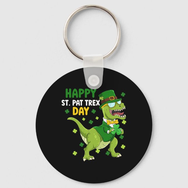 St Patricks Day Leprechaun Dinosaur Dino Happy St  Key Ring (Front)