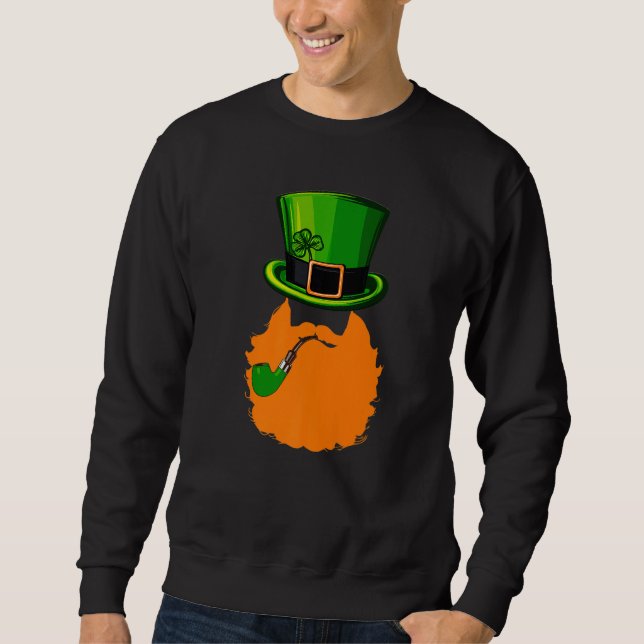 St Patrick's Day Leprechaun Face Beard Shamrock Gi Sweatshirt (Front)