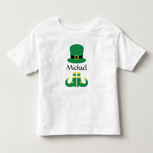 St Patricks Day Leprechaun Hat Cute Add Name Boys Toddler T-Shirt (Front)
