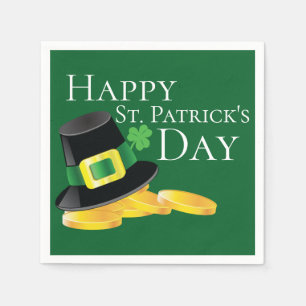 St. Patrick's Day Leprechaun Hat & Gold Coins Napkin