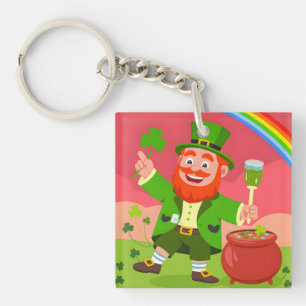 St. Patrick's Day Leprechaun Illustration Key Ring