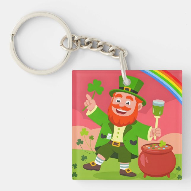 St. Patrick's Day Leprechaun Illustration  Key Ring (Front)