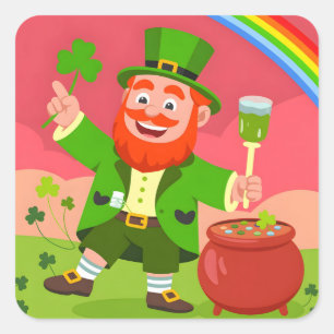 St. Patrick's Day Leprechaun Illustration Square Sticker