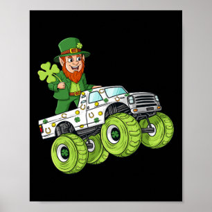 St Patricks Day Leprechaun Monster Truck Lucky Boy Poster
