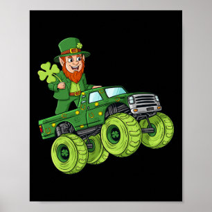 St Patricks Day Leprechaun Monster Truck Lucky Boy Poster