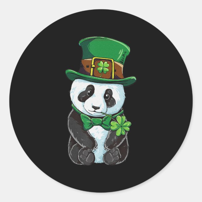 St Patricks Day Leprechaun Panda Irish Shamrock Classic Round Sticker (Front)
