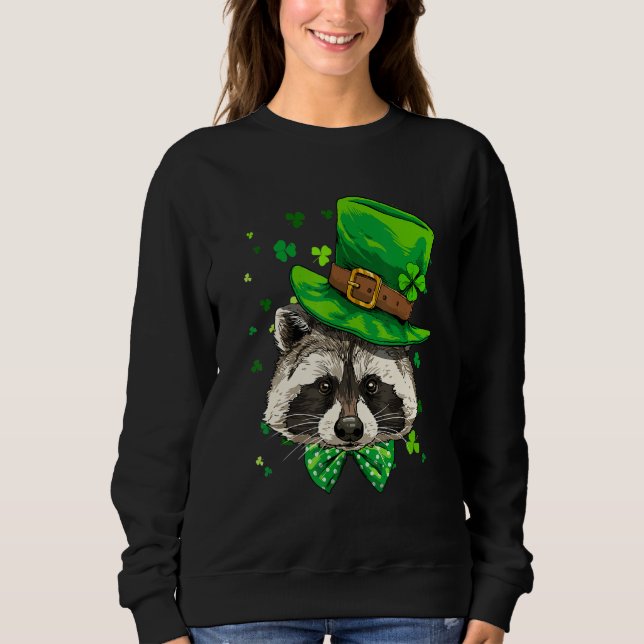 St Patrick's Day Leprechaun Raccoon Shamrock Irish Sweatshirt (Front)