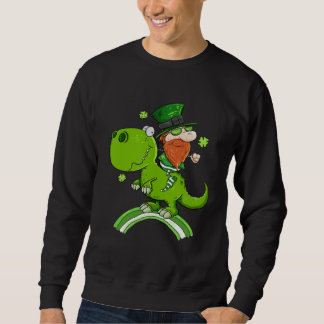 St Patricks Day Leprechaun Riding A Dinosaur Shamr Sweatshirt