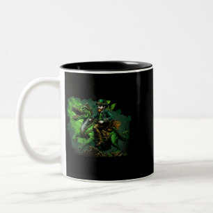 St Patricks Day Leprechaun Riding Dinosaur Gifts K Two-Tone Coffee Mug