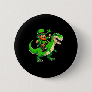 St Patricks Day Leprechaun Riding T-rex Dinosaur B 6 Cm Round Badge
