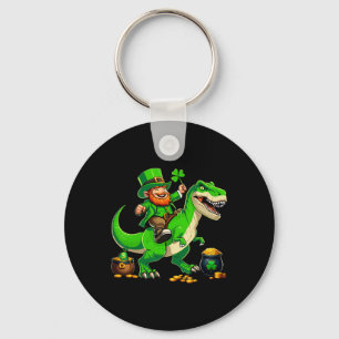 St Patricks Day Leprechaun Riding T-rex Dinosaur B Key Ring