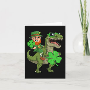 St Patricks Day Leprechaun Riding T Rex Fun Dino B Card