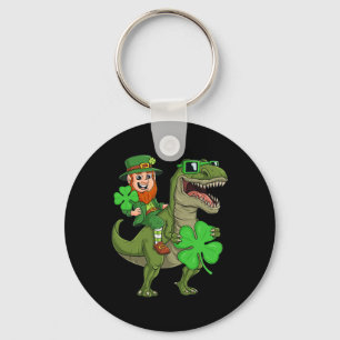 St Patricks Day Leprechaun Riding T Rex Fun Dino B Key Ring