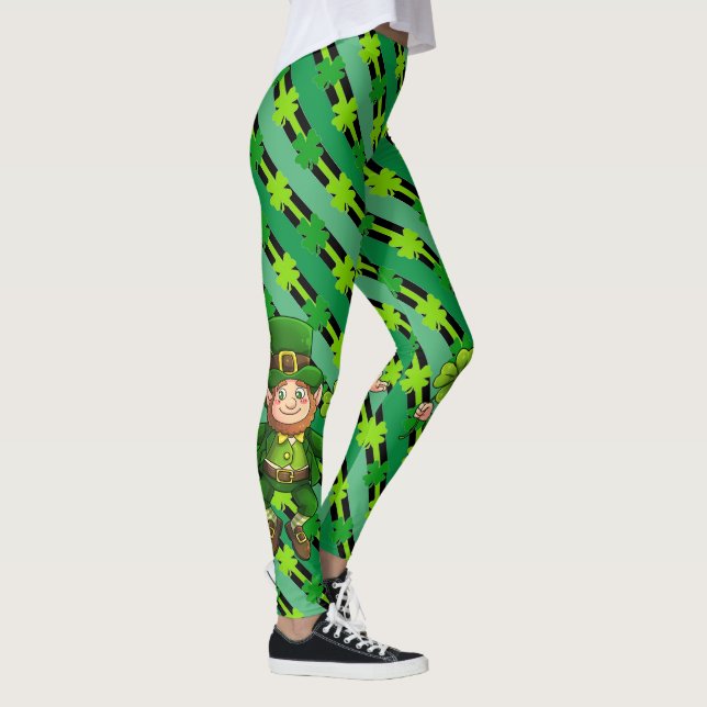 St. Patrick's Day Leprechaun Shamrock Green Black Leggings (Right)