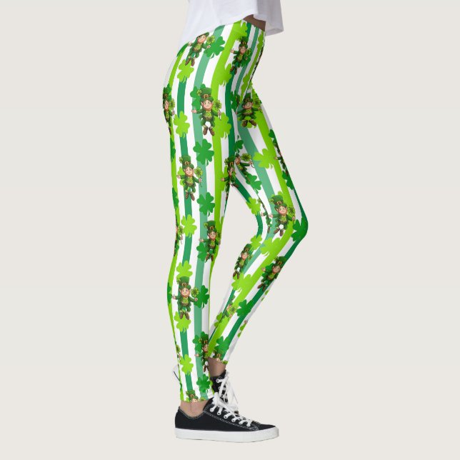 St. Patrick's Day Leprechaun Shamrock Green Black  Leggings (Right)