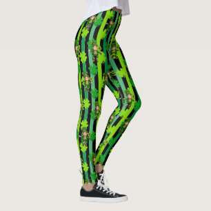 St. Patrick's Day Leprechaun Shamrock Green Black Leggings