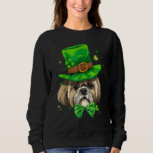 St Patrick's Day Leprechaun Shamrock Shih Tzu Iris Sweatshirt (Front)