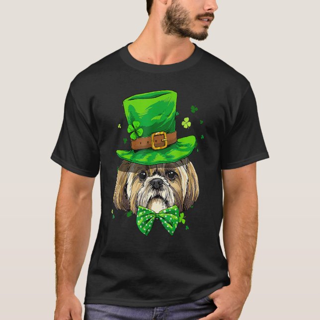 St Patrick's Day Leprechaun Shamrock Shih Tzu Iris T-Shirt (Front)