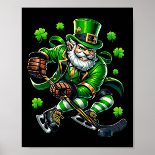 St Patricks Day Leprechaun Showing Hockey Skills M Poster