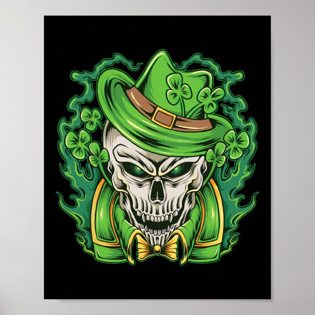 St Patricks Day Leprechaun Skull Shamrock  Poster (Front)