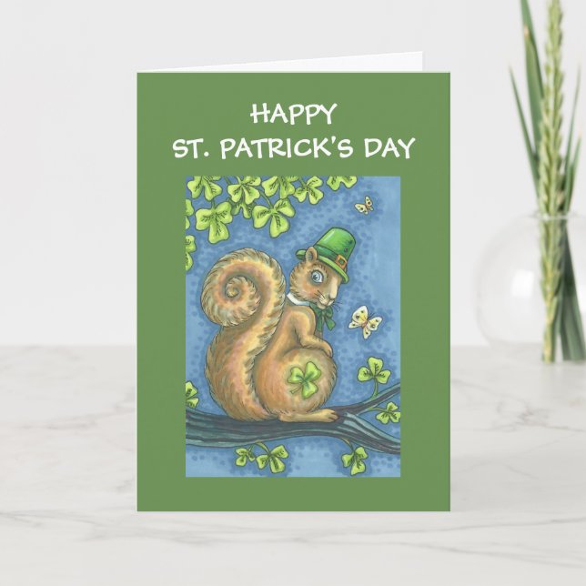 ST. PATRICKS DAY LEPRECHAUN SQUIRREL GREETING CARD (Front)