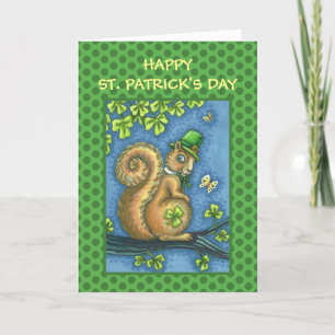ST. PATRICKS DAY LEPRECHAUN SQUIRREL, LUCKY IRISH HOLIDAY CARD