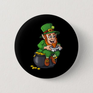 St Patricks Day Leprechaun Video Game Controller B 6 Cm Round Badge